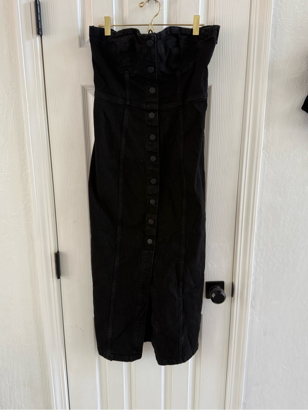 Zara Black Strapless Button-Front Midi Dress black denim